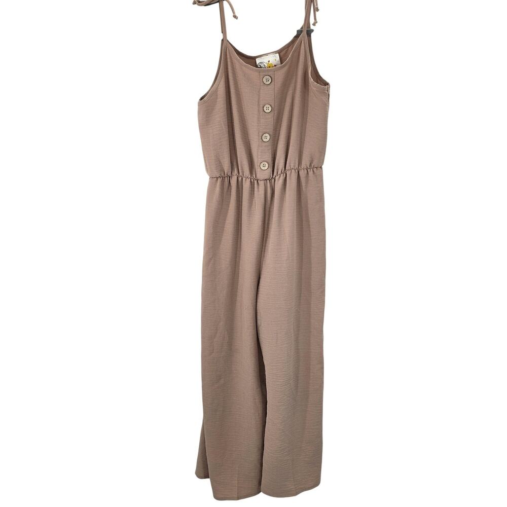 Jenna & Jessie Jumpsuit Girls 12 Beige Tie Strap Button Elastic Waist Summer